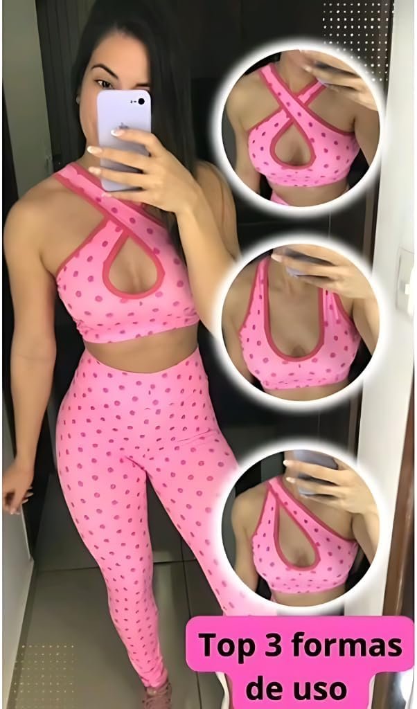 Conjunto + Legging e Top com 3 Formas De Uso Em Suplex Grosso Tamanho Único, Veste 38-42 Cores Sortidas